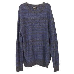 Nordstrom Wool Blend Crewneck Textured Pullover Sweater L Printed Blue Gray A4